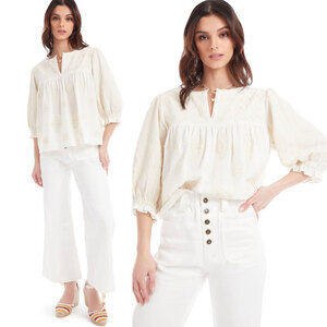 THE COAST BRAND Leela 100% Cotton Embroidered Peasant Blouse Top Size S